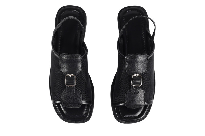 Босоніжки жіночі чорні з натуральної шкіри, текстилю (008886)