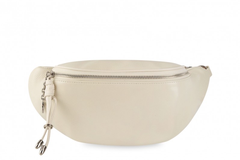 Сумка поясна жіноча молочна з натуральної шкіри (007084)