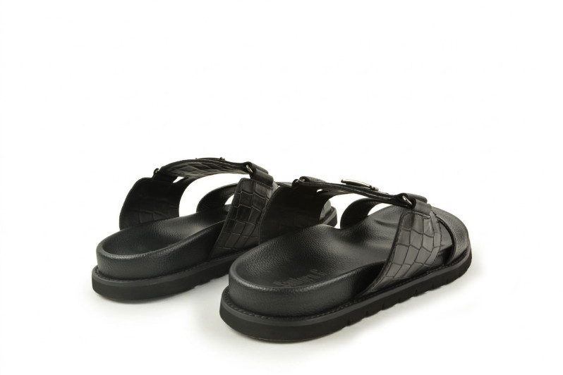 Шльопанці чоловічі чорні з натуральної шкіри (008965)