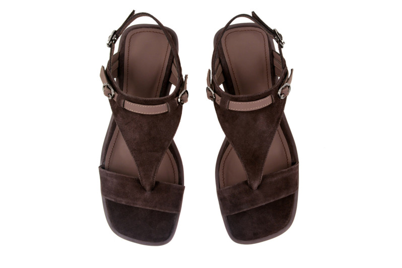 Босоніжки жіночі коричневі з натуральної замші (009051)