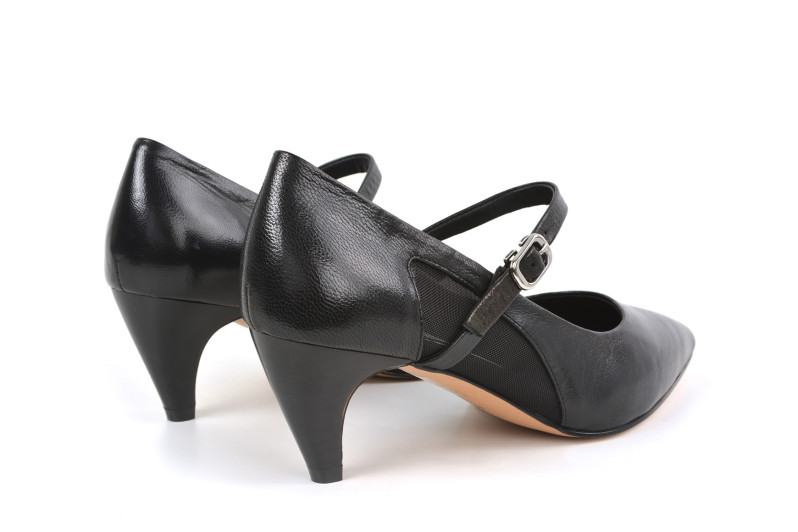 Туфлі жіночі чорні з натуральної шкіри,текстилю (008952)